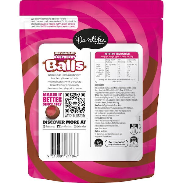 Darrell Lea Balls Chocolate Raspberry 160g (Exclusive)
