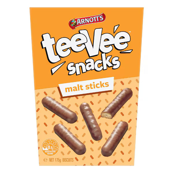 Arnott's TeeVee Snacks Malt Sticks Chocolate Biscuits 175g