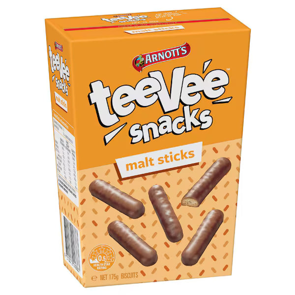 Arnott's TeeVee Snacks Malt Sticks Chocolate Biscuits 175g