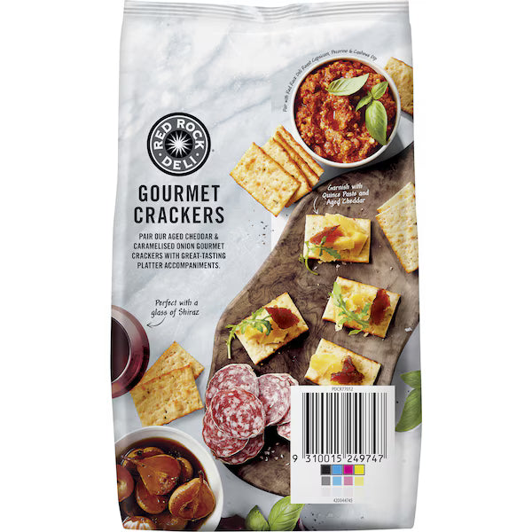 Red Rock Deli Gourmet Crackers Aged Cheddar & Caramelized Onion 130g (EXCLUSIVE)