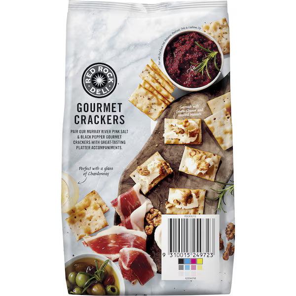 Red Rock Deli Gourmet Crackers Murray River Pink Salt & Black Pepper 130g (EXCLUSIVE)