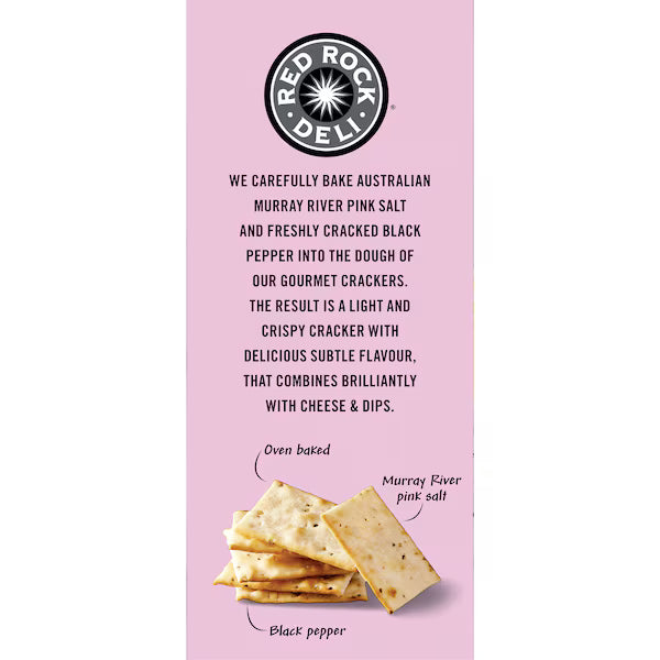 Red Rock Deli Gourmet Crackers Murray River Pink Salt & Black Pepper 130g (EXCLUSIVE)