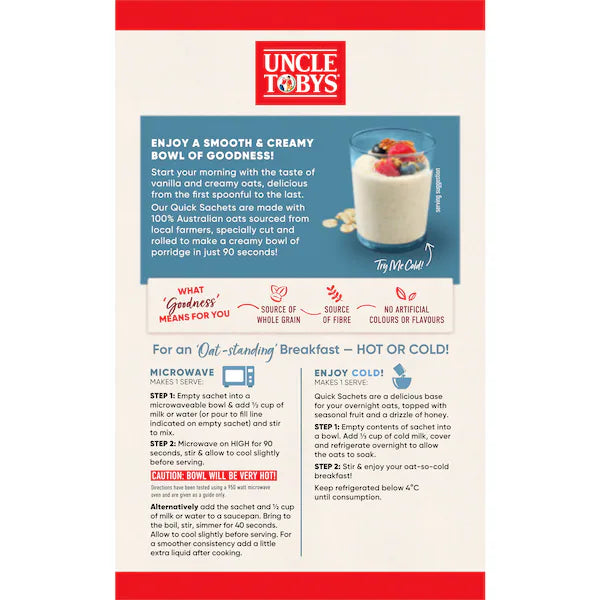 Uncle Tobys Oats Sachets Creamy Vanilla 10 pack 350g (Exclusive)