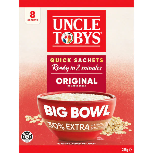 Uncle Tobys Oats Quick Sachets Big Bowl Original Porridge 8sachets 368g (Exclusive)