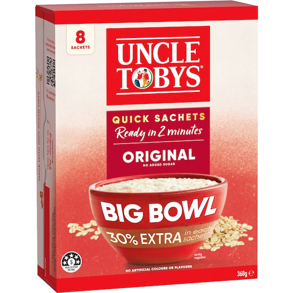 Uncle Tobys Oats Quick Sachets Big Bowl Original Porridge 8sachets 368g (Exclusive)