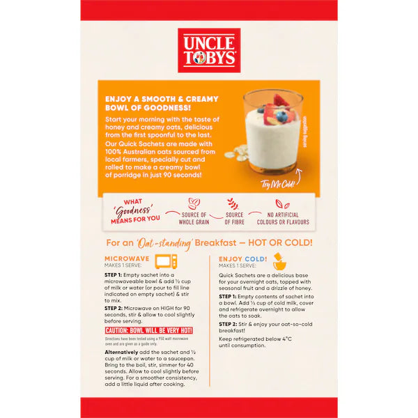 Uncle Tobys Oats Sachets Creamy Honey 10 pack 350g (Exclusive)