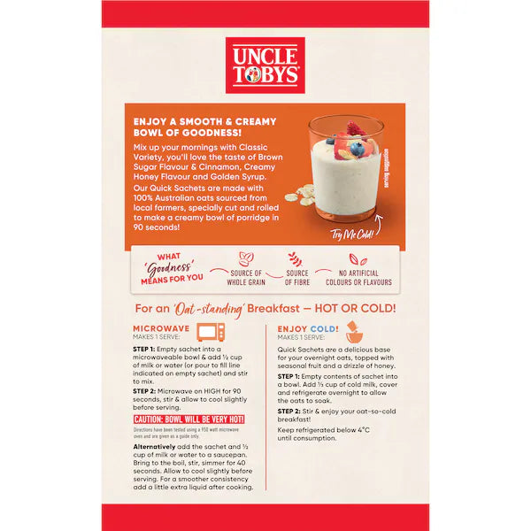 Uncle Tobys Oats Quick Sachets Classic Variety Porridge 350g(10Sachets)(Exclusive)