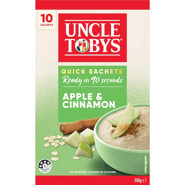 Uncle Tobys Oats Quick Sachets Apple & Cinnamon Porridge 350g (10Pack Exclusive)