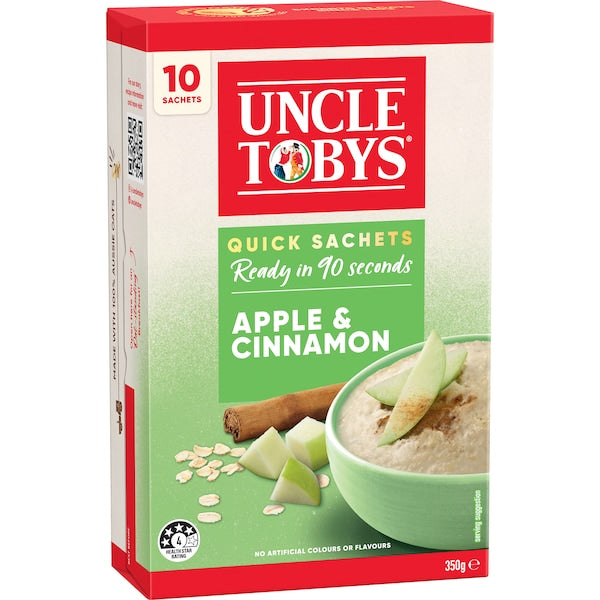 Uncle Tobys Oats Quick Sachets Apple & Cinnamon Porridge 350g (10Pack Exclusive)