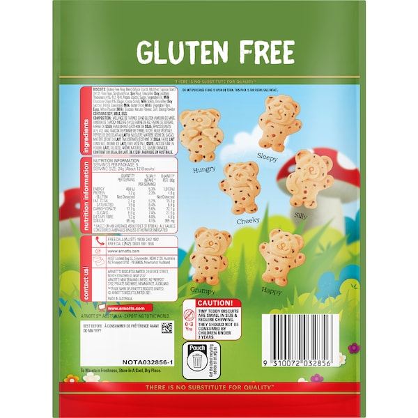 Arnott's Tiny Teddy Gluten Free Choc Chip Biscuits 120g ( EXCLUSIVE)