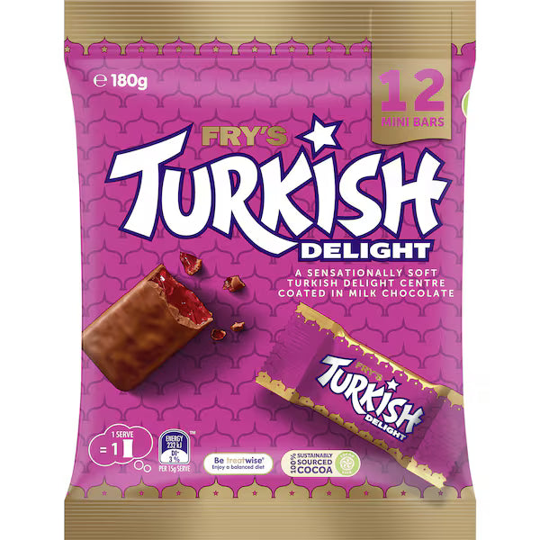 Cadbury Frys Turkish Delight Chocolate Sharepack 12 Pack 180g