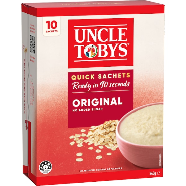 Uncle Tobys Oats Quick Sachets Original Porridge 340g (10 sachets)(Exclusive)
