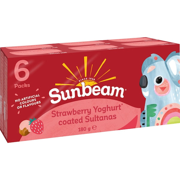 Sunbeam Strawberry Yoghurt Coated Sultanas 30g x 6 pack- 180g (Exclusive)