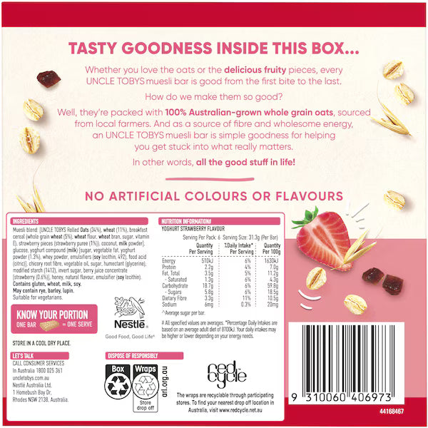 Uncle Tobys Muesli Yoghurt & Strawberry Bars 6 pack 185g (EXCLUSIVE)