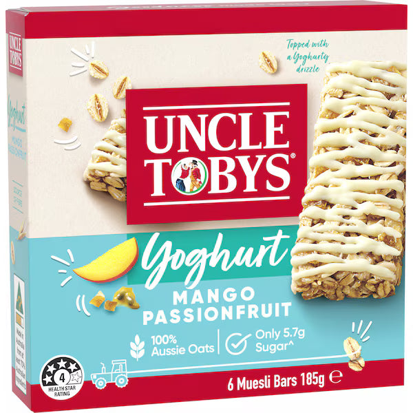Uncle Tobys Muesli Yoghurt & Mango & Passionfruit Bars 6 pack 185g (Exclusive)