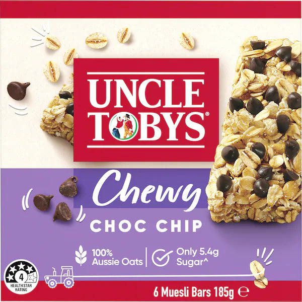 Uncle Tobys Muesli Bars Chewy Choc Chip 6 pack 185g (EXCLUSIVE)