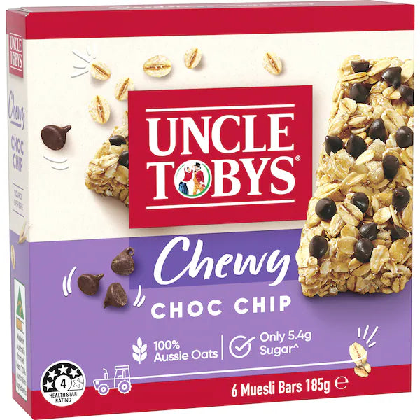 Uncle Tobys Muesli Bars Chewy Choc Chip 6 pack 185g (EXCLUSIVE)