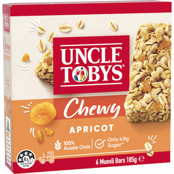 Uncle Tobys Muesli Bars Chewy Apricot 6 pack 185g (EXCLUSIVE)