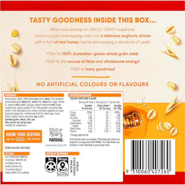 Uncle Tobys Muesli Yoghurt & Honeycomb Bars 185g (EXCLUSIVE)