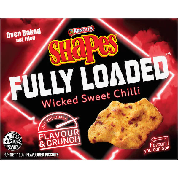 Arnott's Shapes Fully Loaded Wicked Sweet Chilli Cracker Biscuits 130g (Exclusive)