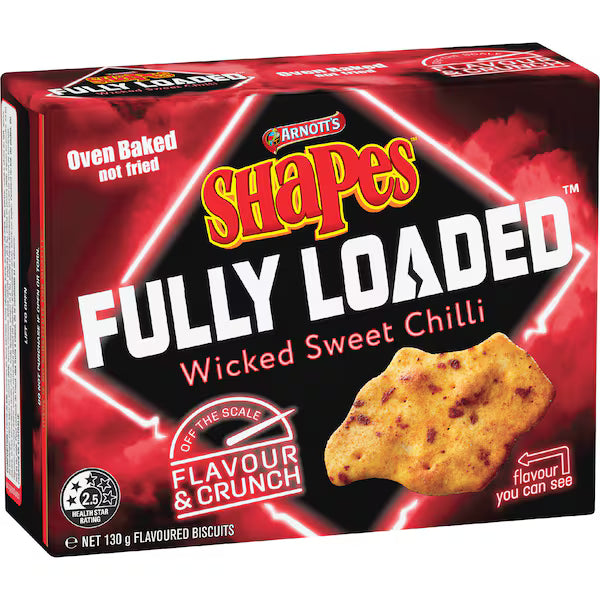 Arnott's Shapes Fully Loaded Wicked Sweet Chilli Cracker Biscuits 130g (Exclusive)