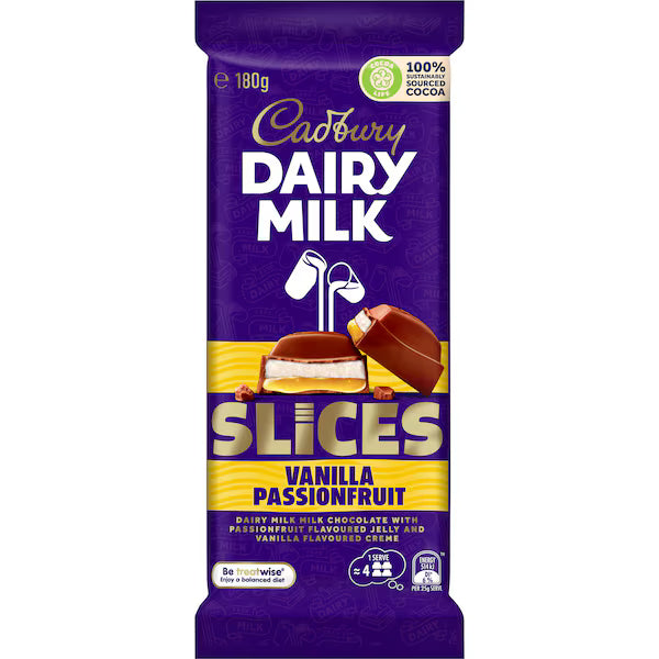 Cadbury Dairy Milk Slices Vanilla Passionfruit Chocolate Block 180g