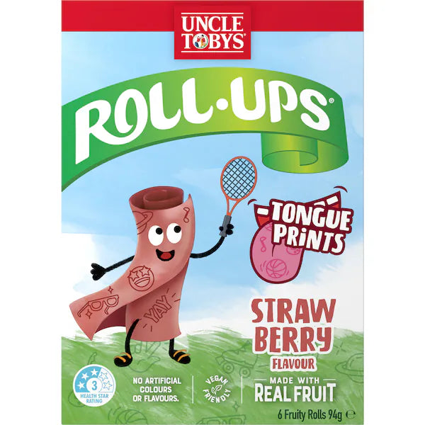Uncle Tobys Roll Ups Strawberry Fun Prints 6 pack 94G (Exclusive)