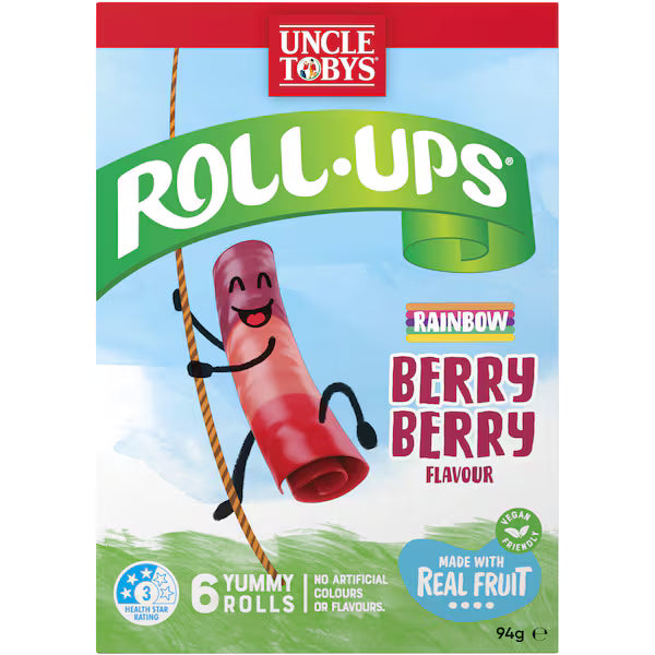 Uncle Tobys Roll Ups Rainbow Berry Berry 6 pack 94g (Exclusive)