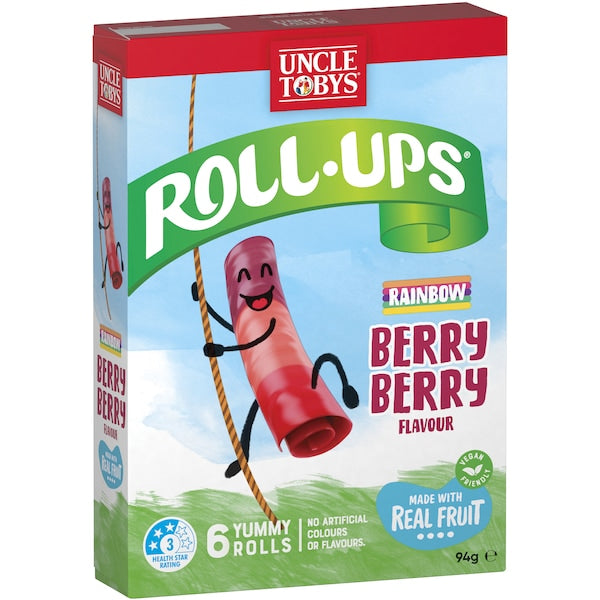 Uncle Tobys Roll Ups Rainbow Berry Berry 6 pack 94g (Exclusive)
