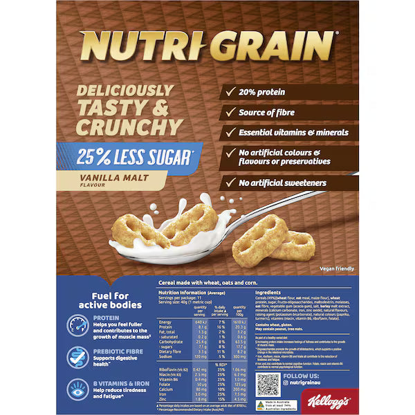 Kellog's Nutri-Grain Vanilla Malt 450g - 25% Less Sugar