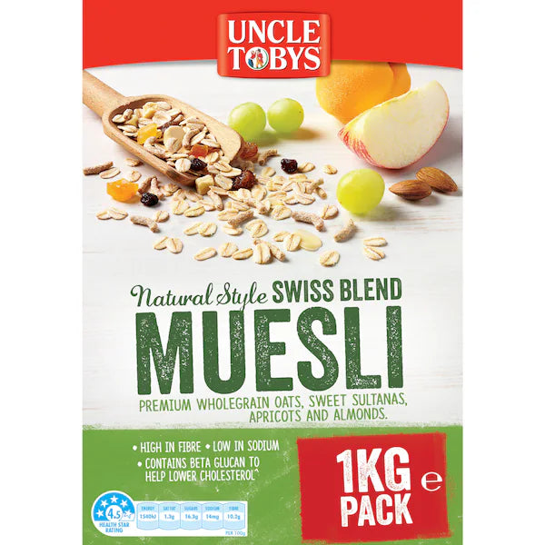 Uncle Tobys Natural Style Swiss Blend Muesli Breakfast Cereal 1kg (Exclusive)