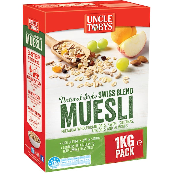 Uncle Tobys Natural Style Swiss Blend Muesli Breakfast Cereal 1kg (Exclusive)