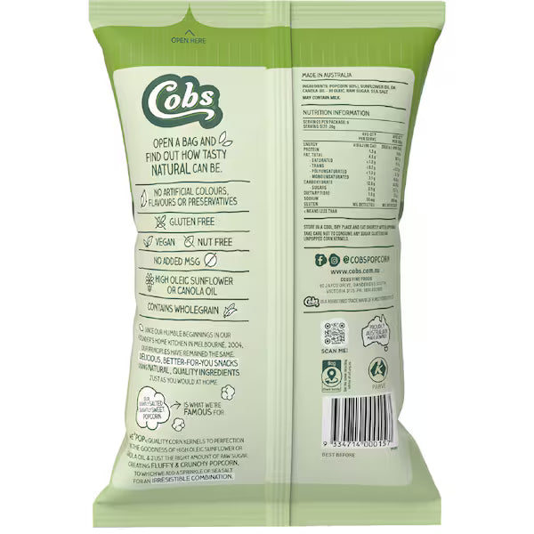 Cobs Natural Popcorn Lightly Salted Slightly Sweet 120g (Exclusive)