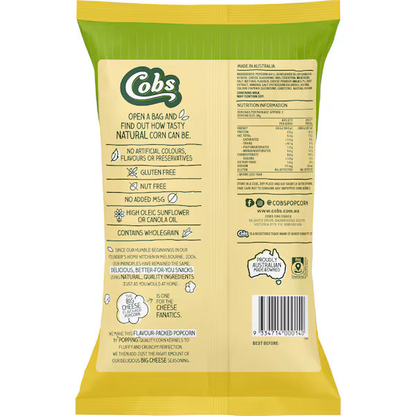 Cobs Natural Popcorn Cheddar Cheese Gluten Free 100g (Exclusive)