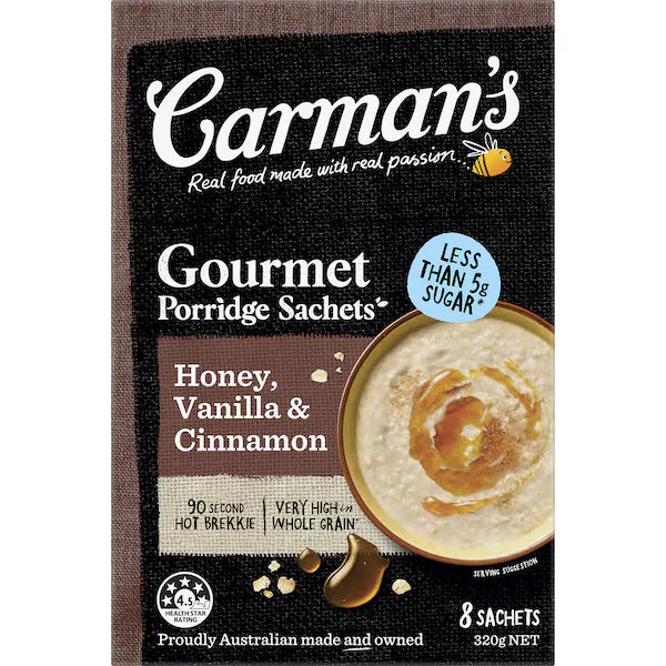 Carman's Porridge Gourmet Sachets Honey, Vanilla & Cinnamon 8 pack 320g