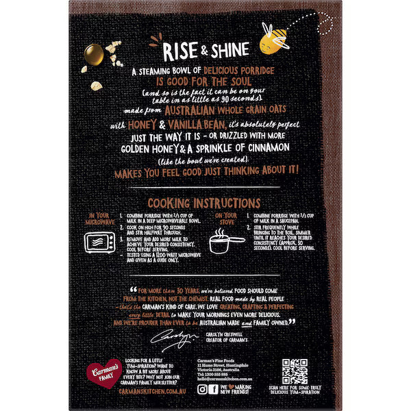 Carman's Porridge Gourmet Sachets Honey, Vanilla & Cinnamon 8 pack 320g