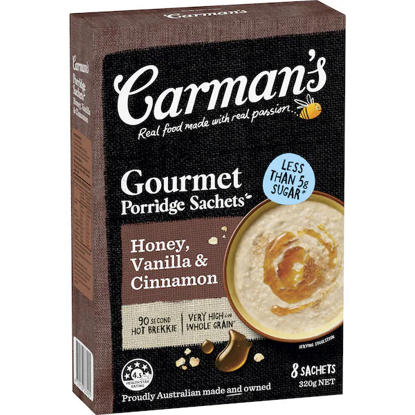 Carman's Porridge Gourmet Sachets Honey, Vanilla & Cinnamon 8 pack 320g