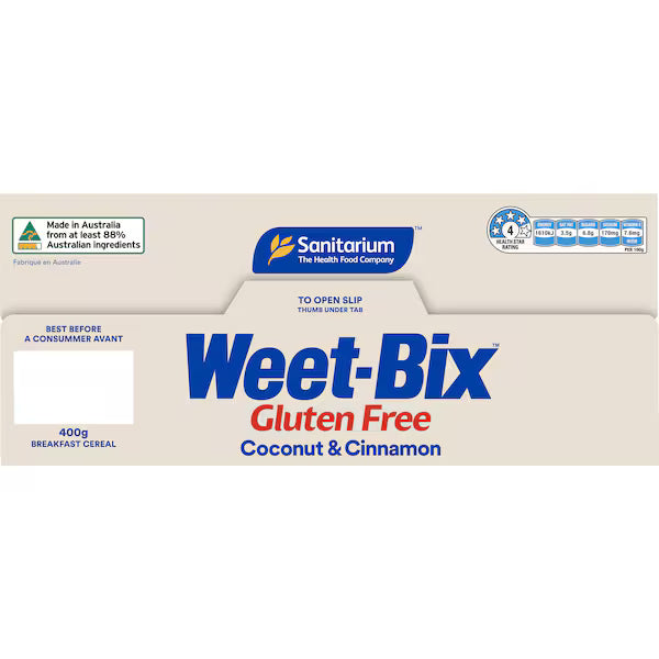 Sanitarium Weet-bix Gluten Free Coconut & Cinnamon Breakfast Cereal 400g (Exclusive)