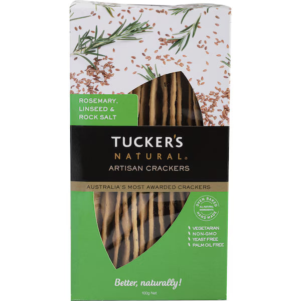TUCKER'S Artisan Crackers Rosemary Linseed & Rock Salt 100g