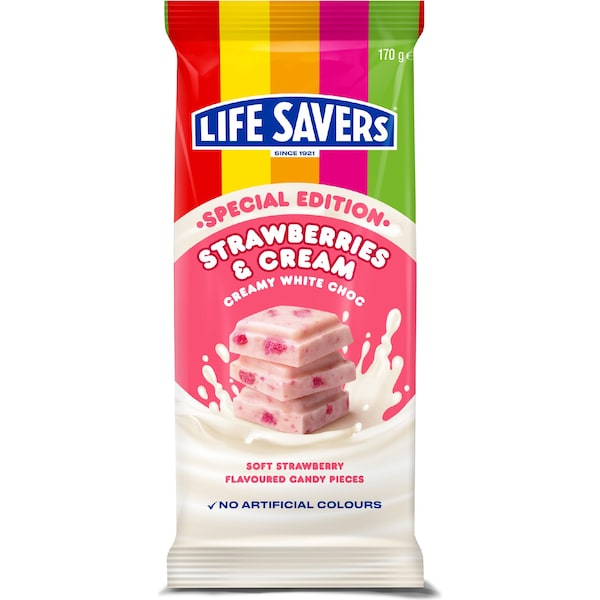 Life Savers Strawberries & Cream White Choc Block 170g (Special Edition)