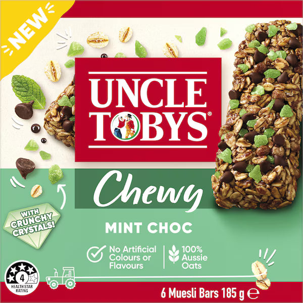 Uncle Tobys Chewy Muesli Bars Mint Chocolate 6 Pack 185g (Exclusive)