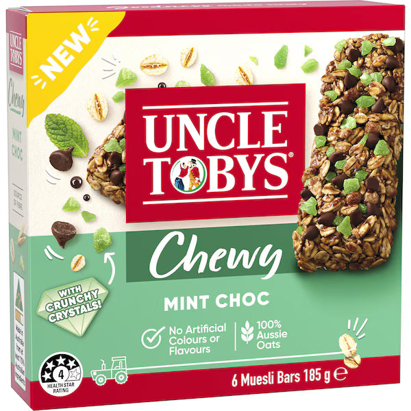 Uncle Tobys Chewy Muesli Bars Mint Chocolate 6 Pack 185g (Exclusive)