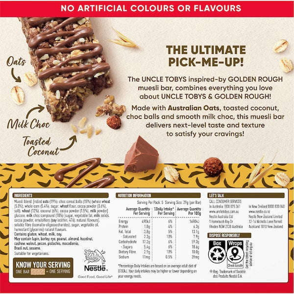 Uncle Tobys Muesli Bars Inspired By Golden Rough 5 Pack 145g (Exclusive-Limited Edition)