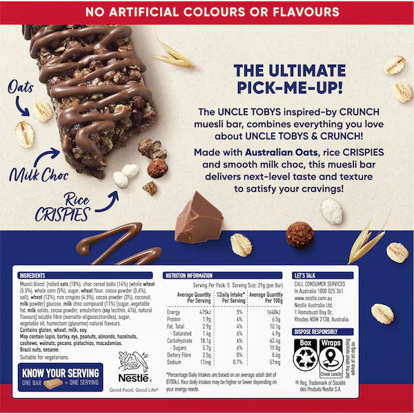 Uncle Tobys Muesli Bar Crunch 5 Pack 145g (Exclusive-Limited Edition)