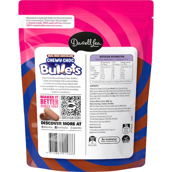 Darrell Lea Bullets Chewy Choc Milk Chocolate 190g ( Exclusive)