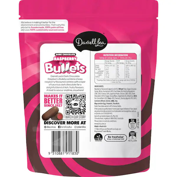 Darrell Lea Bullets Raspberry Dark Chocolate 190g (Exclusive)