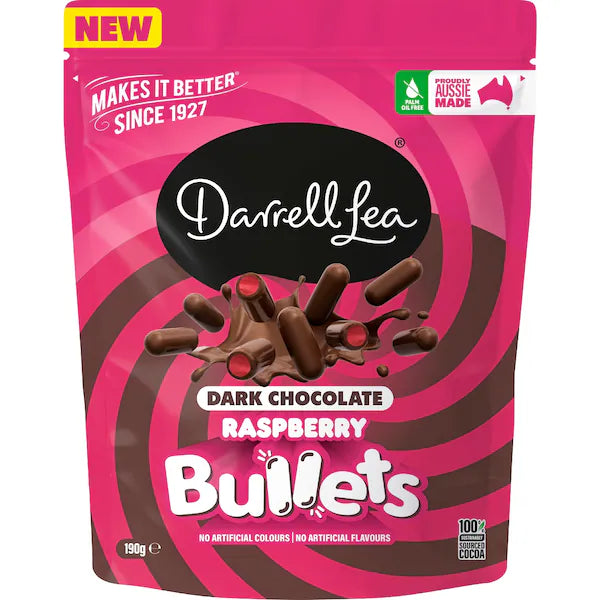 Darrell Lea Bullets Raspberry Dark Chocolate 190g (Exclusive)