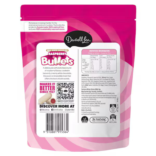 Darrell Lea Bullets Raspberry White Chocolate 150g (Exclusive)