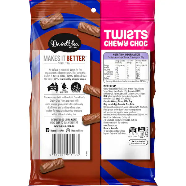 Darrell Lea Twists Chewy Choc Milk Chocolate 180g (Exclusive)