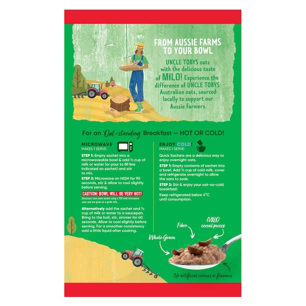 Uncle Tobys Oats Sachets MILO 8 pack 280g (Limited Edition)(Exclusive)